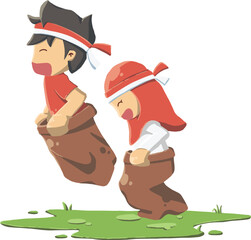 Sack race competition celebrating indonesian independence