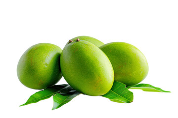 fresh green mangoes with leaves isolated on a white background PNG