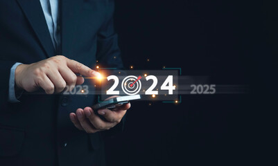 2024 business planning and strategy concept. business goals trends 2024. digital marketing, profit income, economy, stock market trends and business, 2024 trend, challenge and business strategy.