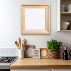 Picture Frame Hangs Above Kitchen Counter