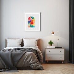 Cozy Bedroom With Bed, Nightstand, and Wall Painting