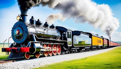 Fototapeta na wymiar Watercolor Steam engine train background created with generative ai 
