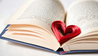 heart shape red thread on the book , Concept of Valentine's day background created with generative ai	
