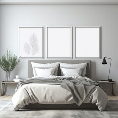 Cozy Bedroom With Large Bed and Three Wall Paintings