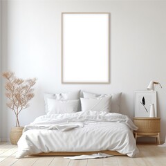 White Bed in Bedroom With White Wall