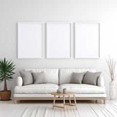 Living Room With White Couch and Two Wall Pictures