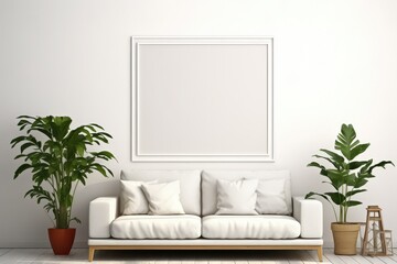 White Couch and Potted Plants in Living Room