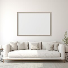 White Couch in Living Room With Wall Picture Frame