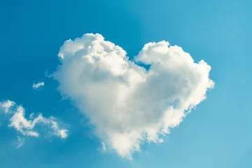 Poster white cloud in heart shape on blue sky for love or valentine's day concept © sakepaint