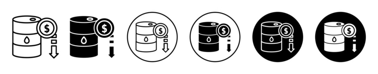 Crude oil price decrease vector icon set collection. Crude oil price decrease Outline flat Icon.