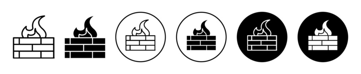 Brick wall and fire vector icon set collection. Brick wall and fire Outline flat Icon. - obrazy, fototapety, plakaty