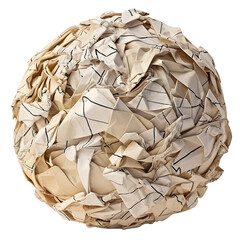 Crumpled paper ball isolated on transparent background.