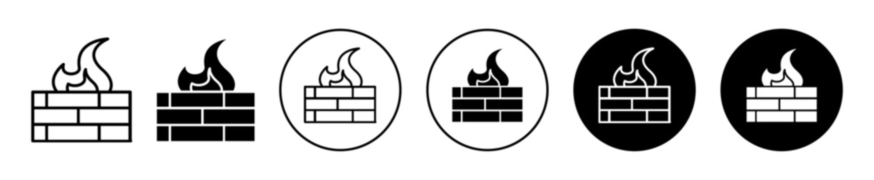 Brick wall and fire vector icon set collection. Brick wall and fire Outline flat Icon.