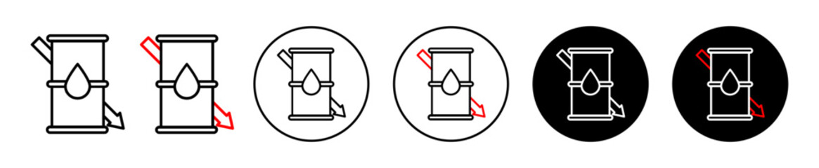 Crude oil price decrease flat line icon set. Crude oil price decrease Thin line illustration vector