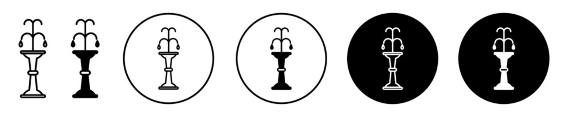 Fountain with water splashing  flat line icon set. Fountain Thin line illustration vector