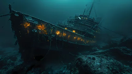 Badkamer foto achterwand A sunken ghost ship resting at the ocean floor © ginstudio