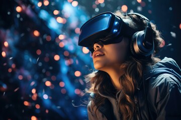 Obraz na płótnie Canvas Young woman wearing a virtual reality headset