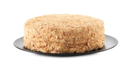 Delicious freshly baked Napoleon cake isolated on white
