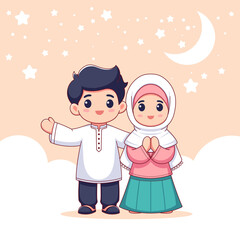 Flat design illustration of muslim couple