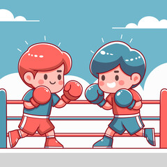 Flat design illustration of a boy having a boxing