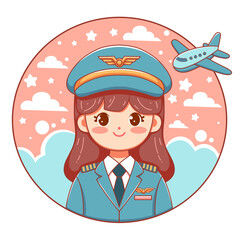 Flat design cute pilot girl illustration