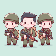 Flat design illustration of a cute soldiers