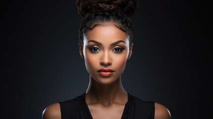 portrait of a beautiful black woman with dark skin and brown eyes