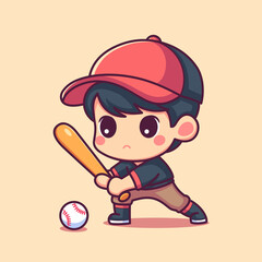 Flat design boy playing baseball