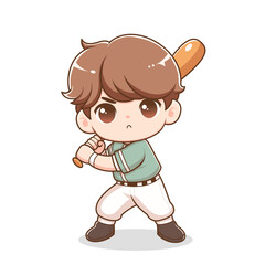Flat design cute boy playing baseball