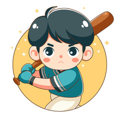 Flat design illustration boy playing baseball