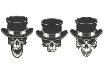 Set of skull wearing hat illustration