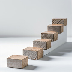 Wooden stairs on white background. Concept of success and growth,  Steps planning for development and business concept