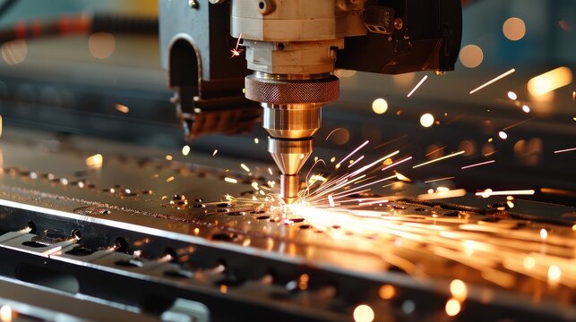 CNC Laser cutting of metal, modern industrial technology Making Industrial Details.