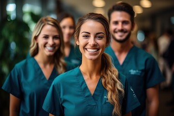 Happy healthcare professionals posing for a photo - obrazy, fototapety, plakaty