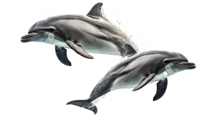 Aerial Acrobatics: Dolphins Jumping Out of Water Isolated on Transparent Background