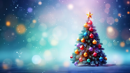 Xmas tree background and Christmas decorations with blurred, sparking, glowing