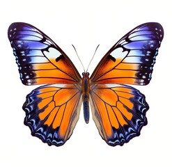 A blue and orange butterfly with spread wings