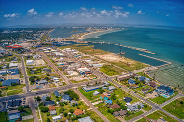 Aerial View of the Coastal Town of Rockport, Texas on the Gulf of Mexico - obrazy, fototapety, plakaty