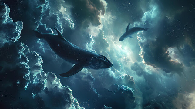 witness ethereal cosmic whales swimming © Asep