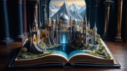 magical fantasy world inside of a book, concept of knowledge