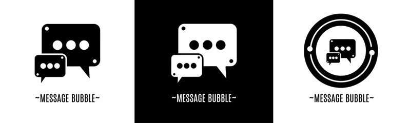 Message bubble logo set. Collection of black and white logos. Stock vector.