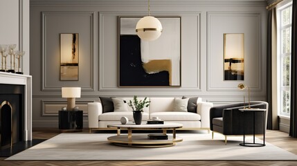 Interior of modern elegant living room with sophisticated color palette 