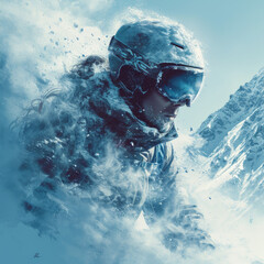 Alpine Adventure: Icy White and Sky Blue Snow Skier