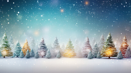 Christmas winter background with snow and blurry bokeh