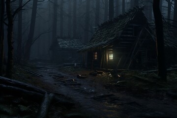 Fototapeta na wymiar Abandoned Forest Cabin An abandoned cabin in a