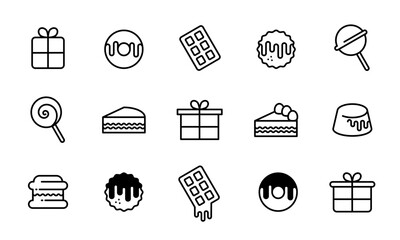 バレンタインのアイコンセット/バレンタインデー/チョコレート/ケーキ/ドーナツ/クッキー/贈り物/イベント/イラスト/ベクター