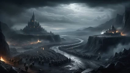 Foto op Canvas illustration of an epic fantasy battlefield with dark atmosphere © Hagi