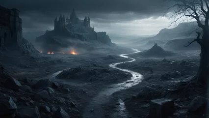 Velvet curtains Fantasy Landscape illustration of an epic fantasy battlefield with dark atmosphere