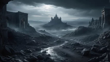 Fotobehang illustration of an epic fantasy battlefield with dark atmosphere © Hagi