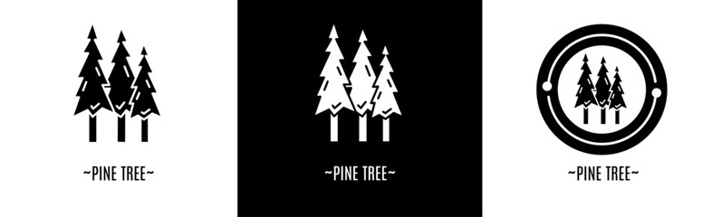 Fototapeta na wymiar Pine tree logo set. Collection of black and white logos. Stock vector.